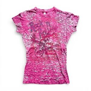 Y2K Rock N Roll Graphic Fitted Pink Baby Tee T Shirt Size XS/S